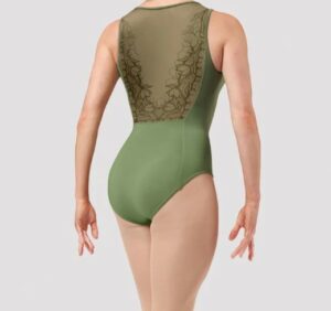 Grønn dansedrakt med mesh detaljer på rygg